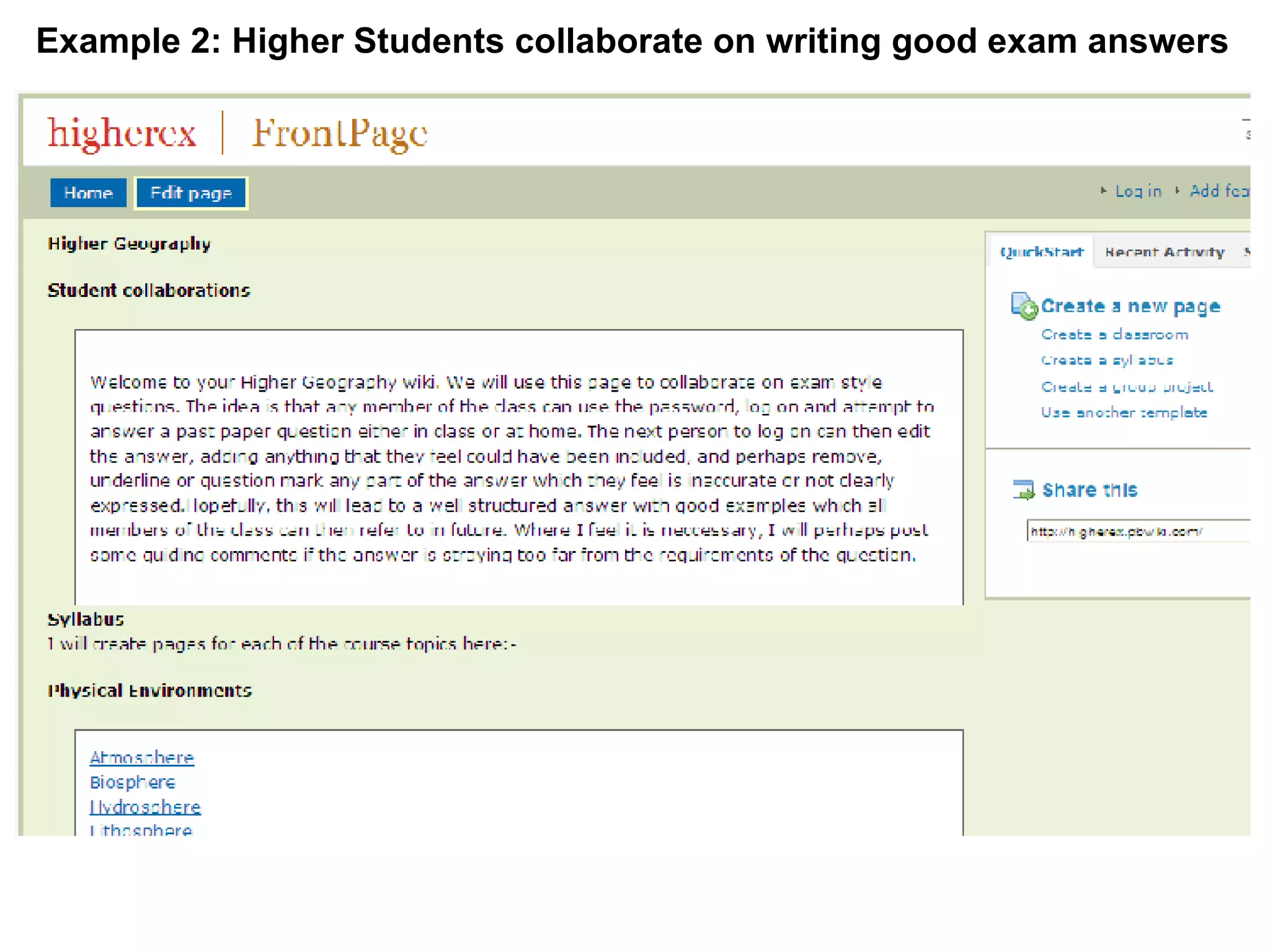 Example 2: Higher Students collaborate on writing good exam answers 