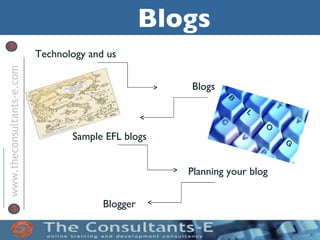 Blogs
                           Technology and us
www.theconsultants-e.com




                                                      Blogs



                                  Sample EFL blogs


                                                      Planning your blog


                                         Blogger
 