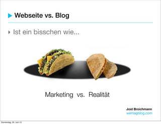 Jost Broichmann
wemagblog.com
Webseite vs. Blog
‣ Ist ein bisschen wie...
Marketing vs. Realität
 