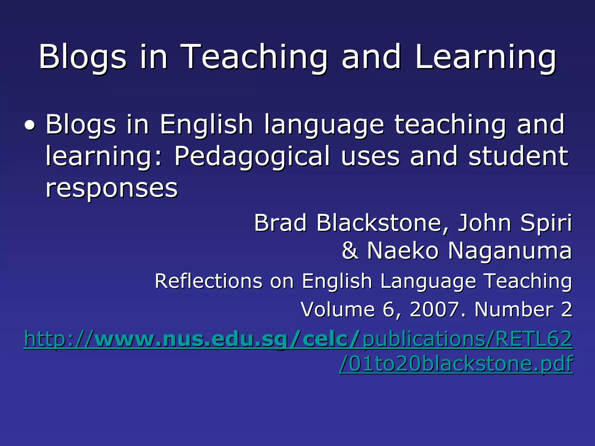 Blogs, Wikis and eLearning Week