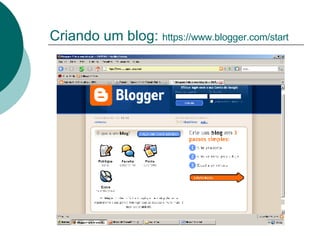 Criando um blog:  https :// www.blogger.com/start 