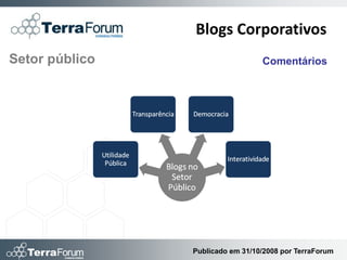 Blogs Corporativos
Setor público                     Comentários




                Publicado em 31/10/2008 por TerraForum
 