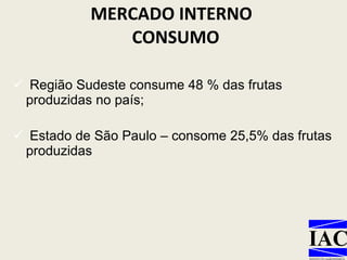 MERCADO INTERNO   CONSUMO Região Sudeste consume 48 % das frutas produzidas no país; Estado de São Paulo – consome 25,5% das frutas produzidas 