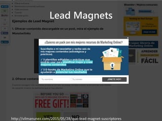 Lead Magnets
http://vilmanunez.com/2015/05/28/que-lead-magnet-suscriptores
 