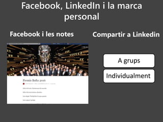 Deixar espai per als retuits
Imatges
Crear llistes amb fonts d’informació
Bon tuit: informació (persuasió)+ link
escurçat+ @menció o foto amb
mencions
Escurçadors personalitzats
 