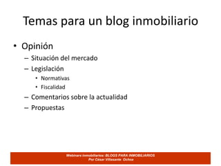 Temas para un blog inmobiliarioActividad