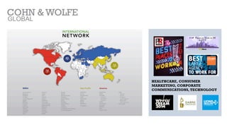 HEALTHCARE, CONSUMER
MARKETING, CORPORATE
COMMUNICATIONS, TECHNOLOGY
COHN & WOLFE
GLOBAL
 