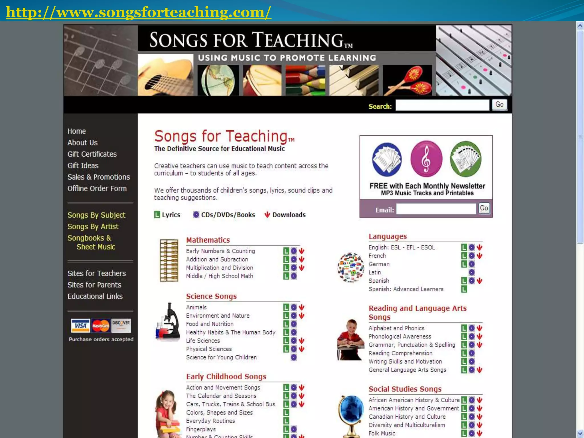 http://www.songsforteaching.com/ 
 