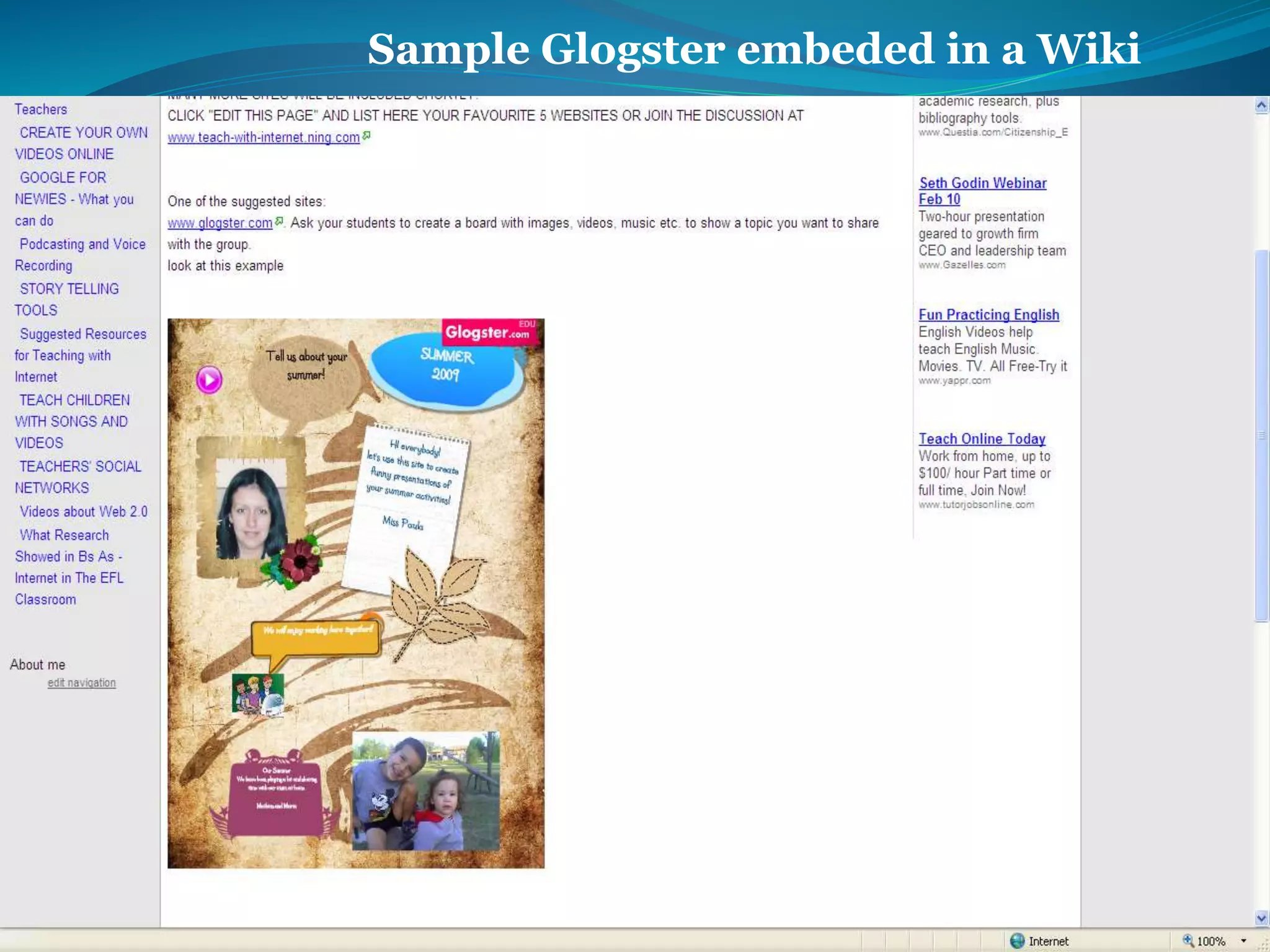 Sample Glogster embeded in a Wiki 
 