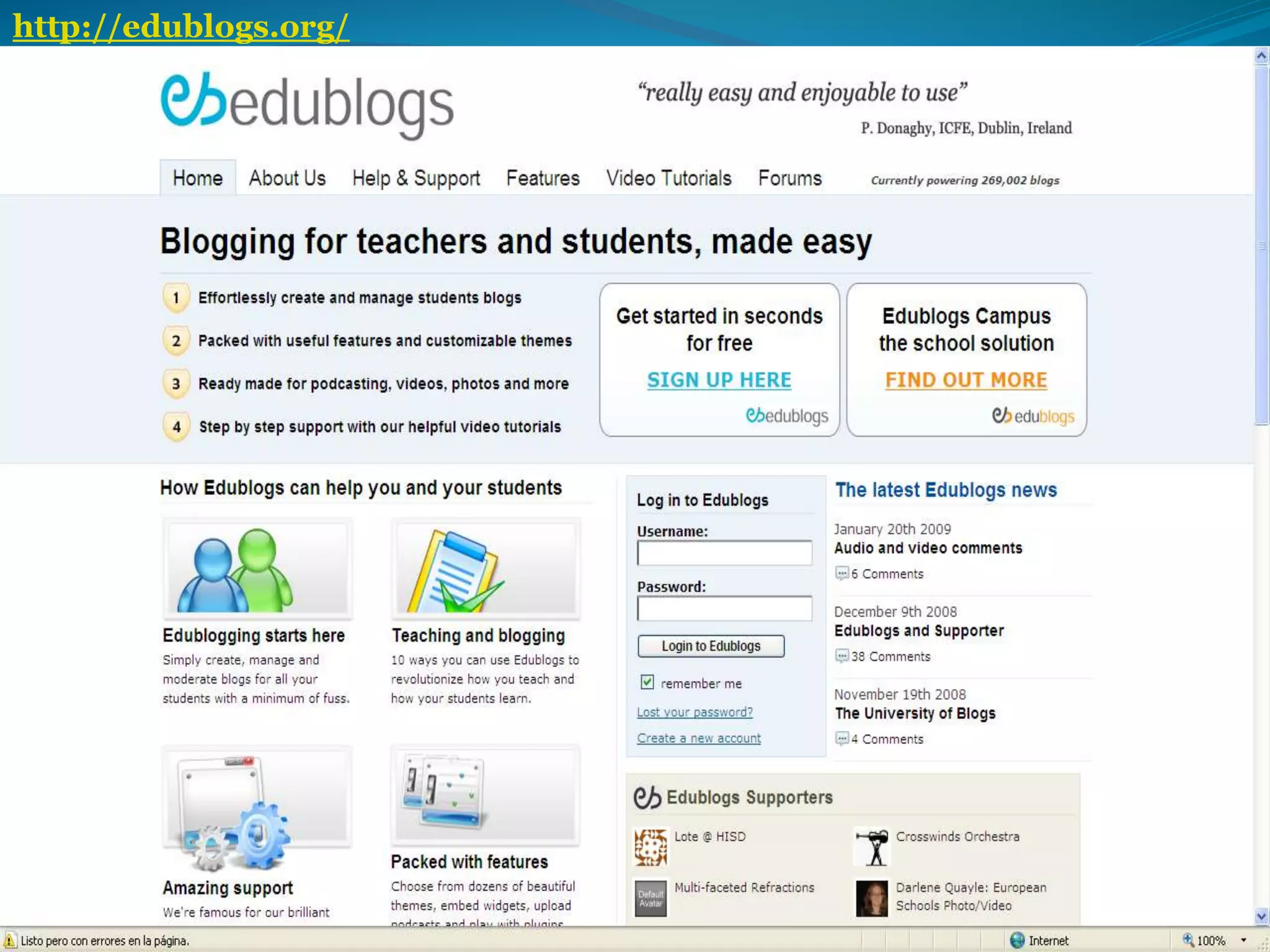http://edublogs.org/ 
 