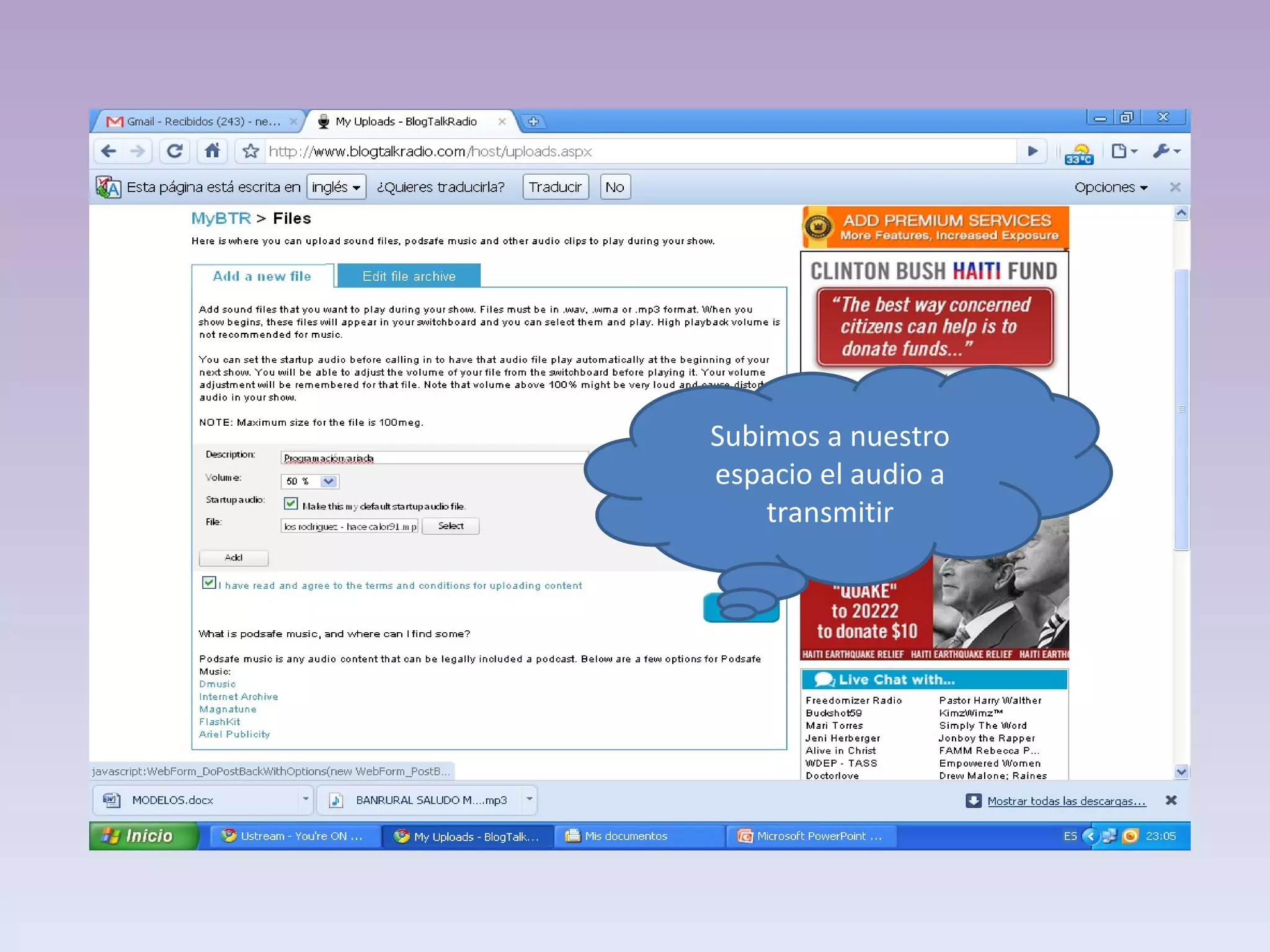 Subimos a nuestro espacio el audio a transmitir 