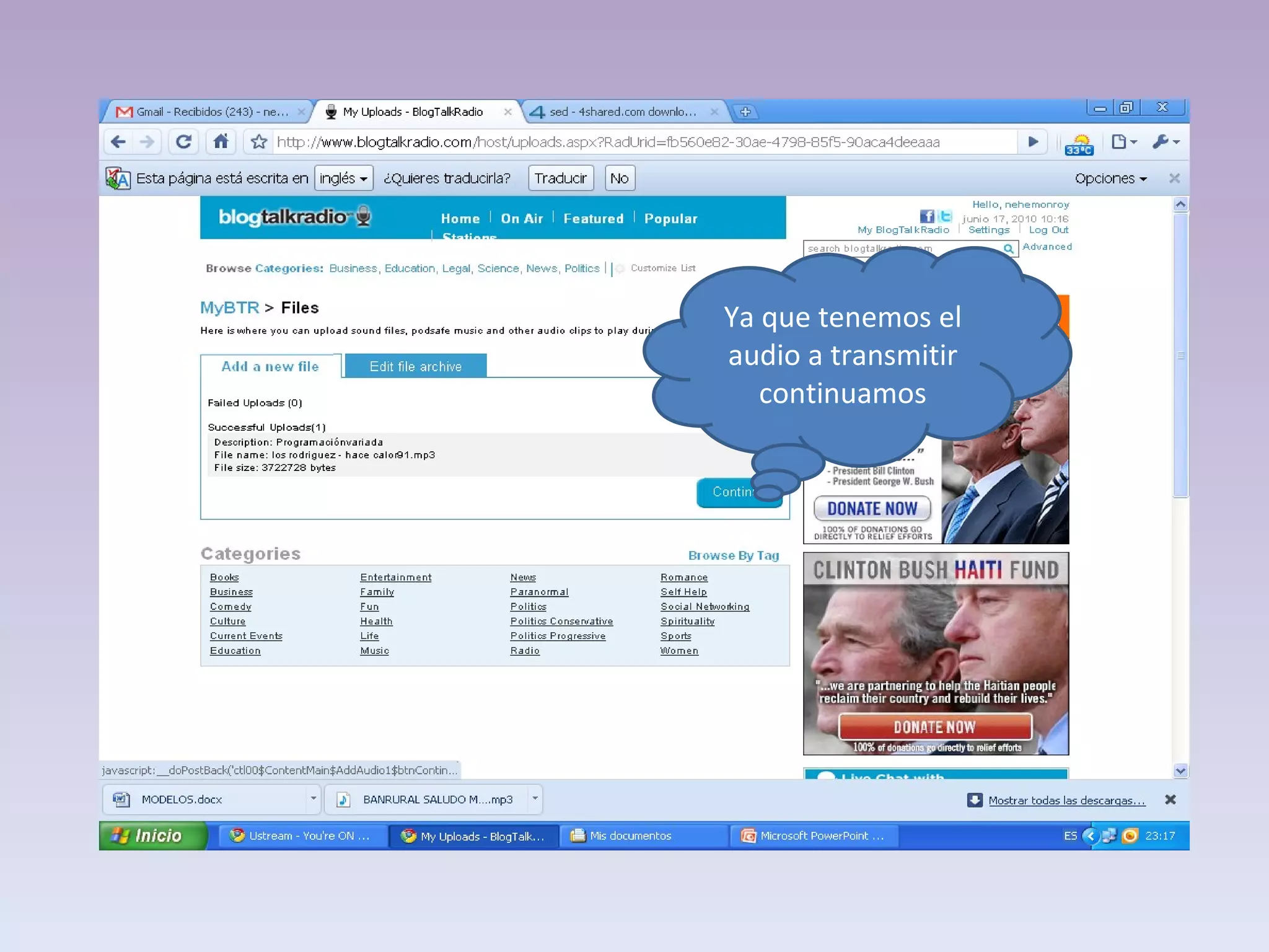 Ya que tenemos el audio a transmitir continuamos 