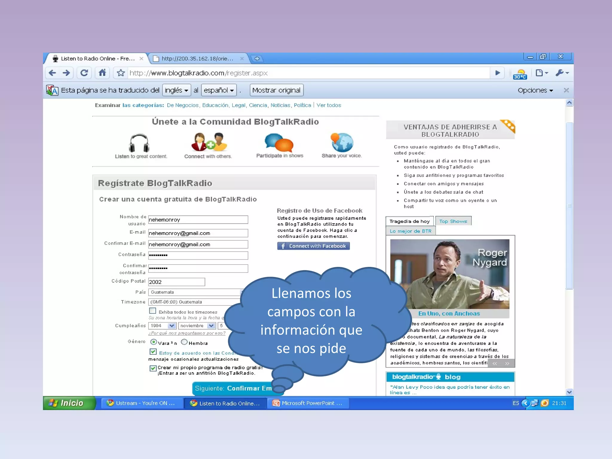 Llenamos los campos con la información que se nos pide 