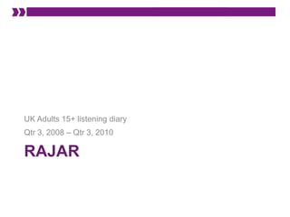 Rajar UK Adults 15+ listening diary Qtr 3, 2008 – Qtr 3, 2010 