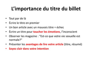 Les mauvais commentairesRester calme surtout sur un canal publicEngager la conversation sur un ton neutre par courriel (privée) voir à lui téléphonerRemercier la personne, corriger la situation, offrir un compensation (privée)Aller plus loin et questionner sur un ton neutre (privée)Amener la personne à découvrir l’entreprise (privée), faire une rencontre physique