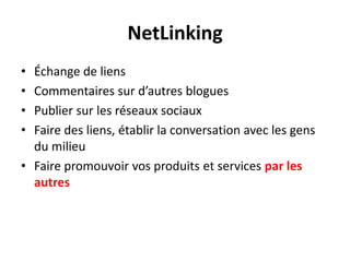 Comment écrire un billet de blogue?Tout part du titreIntroduction, développement, conclusionToujours définir des sous-titres clairs, découpageAjouter des faits Faire des liens vers des informations pertinentesÉviter de dupliquer, copier