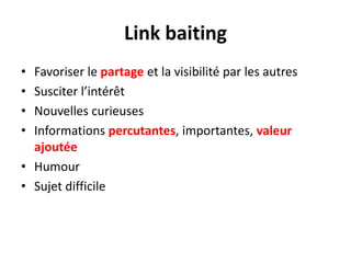 Comment écrire un billet de blogue?Utiliser des Anecdotes, cas réels, exemples, diagrammes, images et vidéosLecture complète sans modifier, juste annoterRegarder le « bigpicture », paragraphe, titresRegarder le « smallpicture », style, fautes, grammaires, tonDéteminer les « hot spots » et placer des imagesFaire un « preview » de l’article pour vérifier le formatage et le visuel finalDéterminer la date de publicationUtiliser le correcteur Antidote