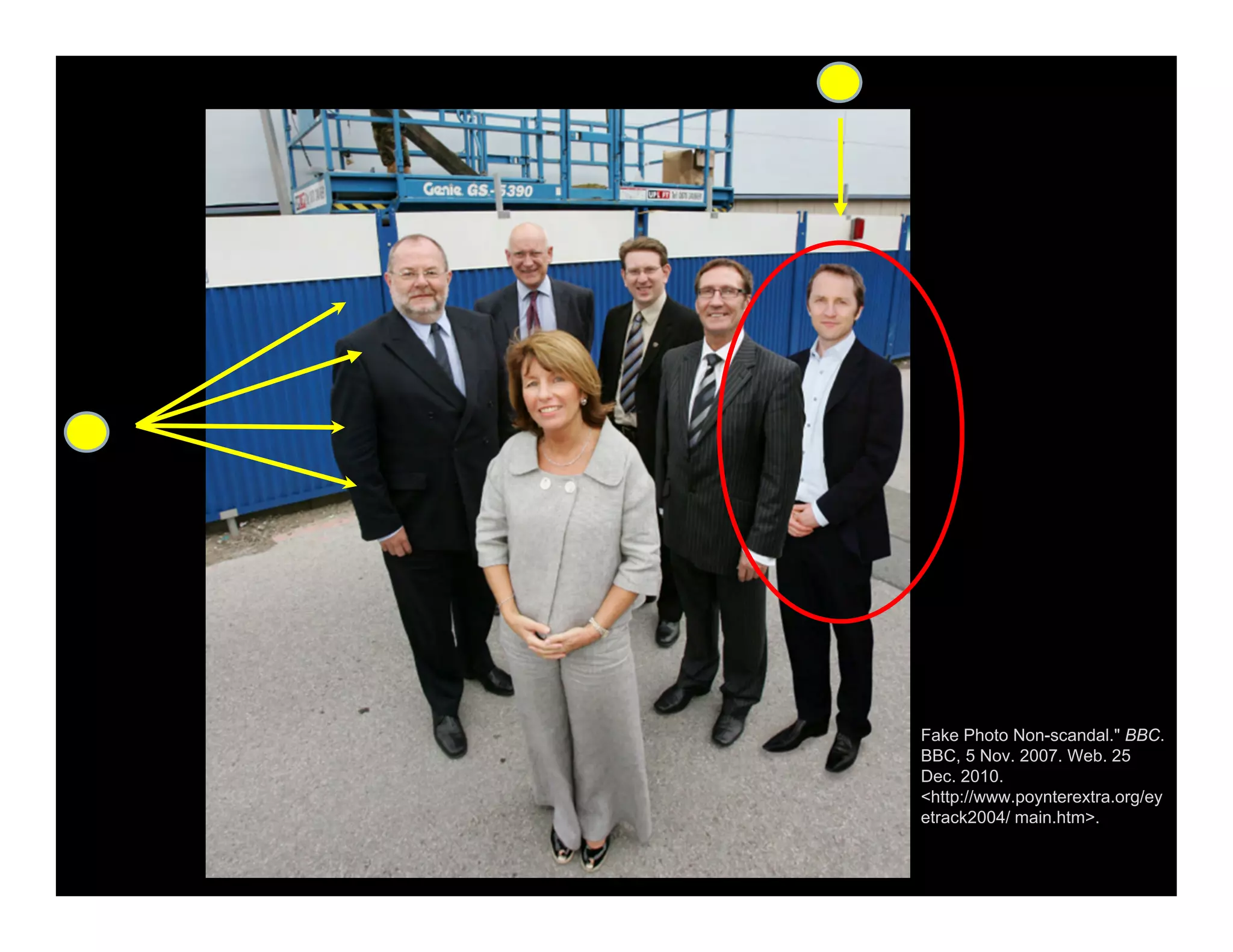 Fake Photo Non-scandal." BBC.
BBC, 5 Nov. 2007. Web. 25
Dec. 2010.
<http://www.poynterextra.org/ey
etrack2004/ main.htm>.
 