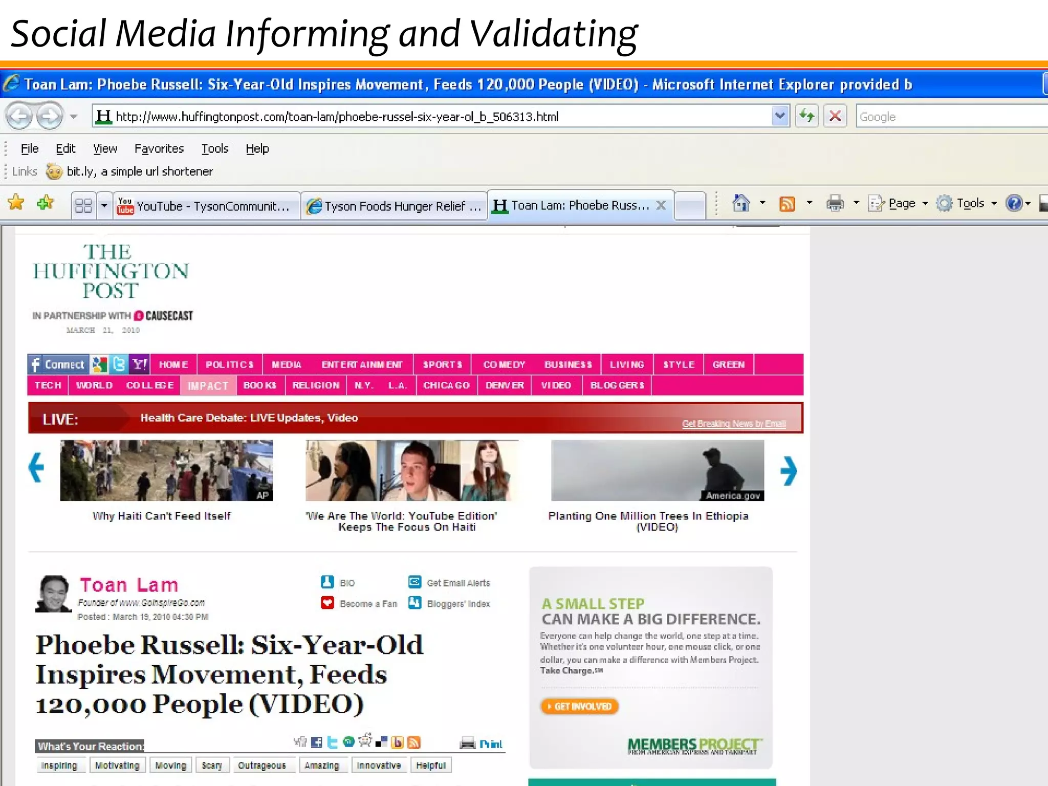 Social Media Informing and Validating  