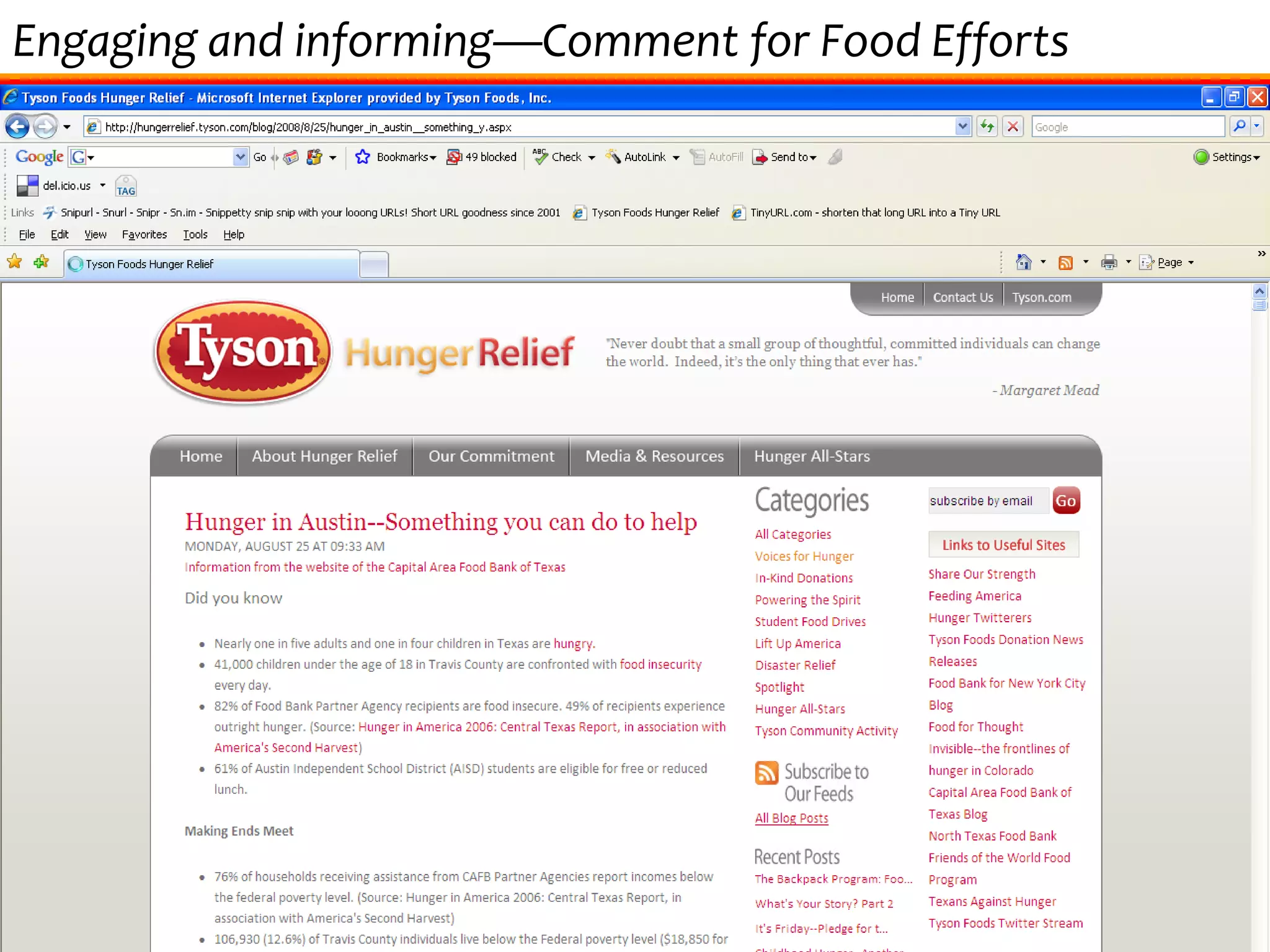 Engaging and informing—Comment for Food Efforts 