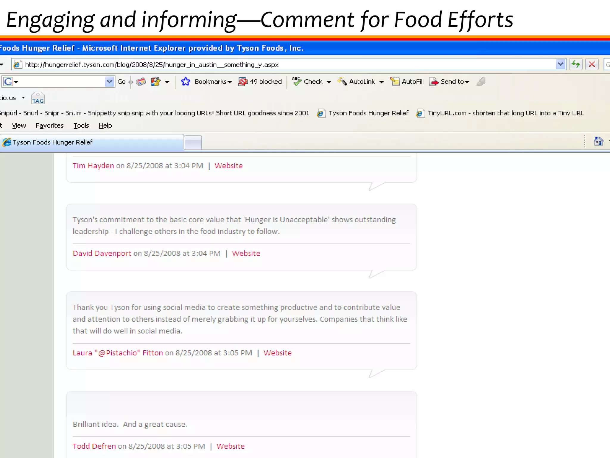Engaging and informing—Comment for Food Efforts 
