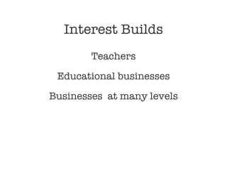 Interest Builds Teachers Educational businesses Businesses  at many levels 