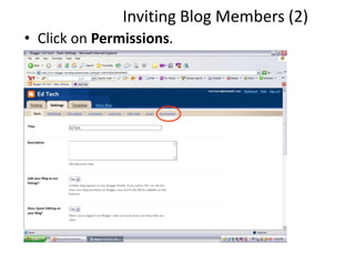 • Click on Permissions.
Inviting Blog Members (2)
 