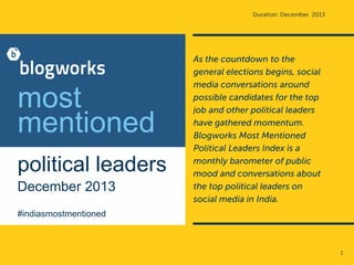 most
mentioned
political leaders
December 2013
#indiasmostmentioned
1
 