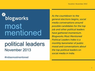 most
mentioned
political leaders
November 2013
#indiasmostmentioned

1

 
