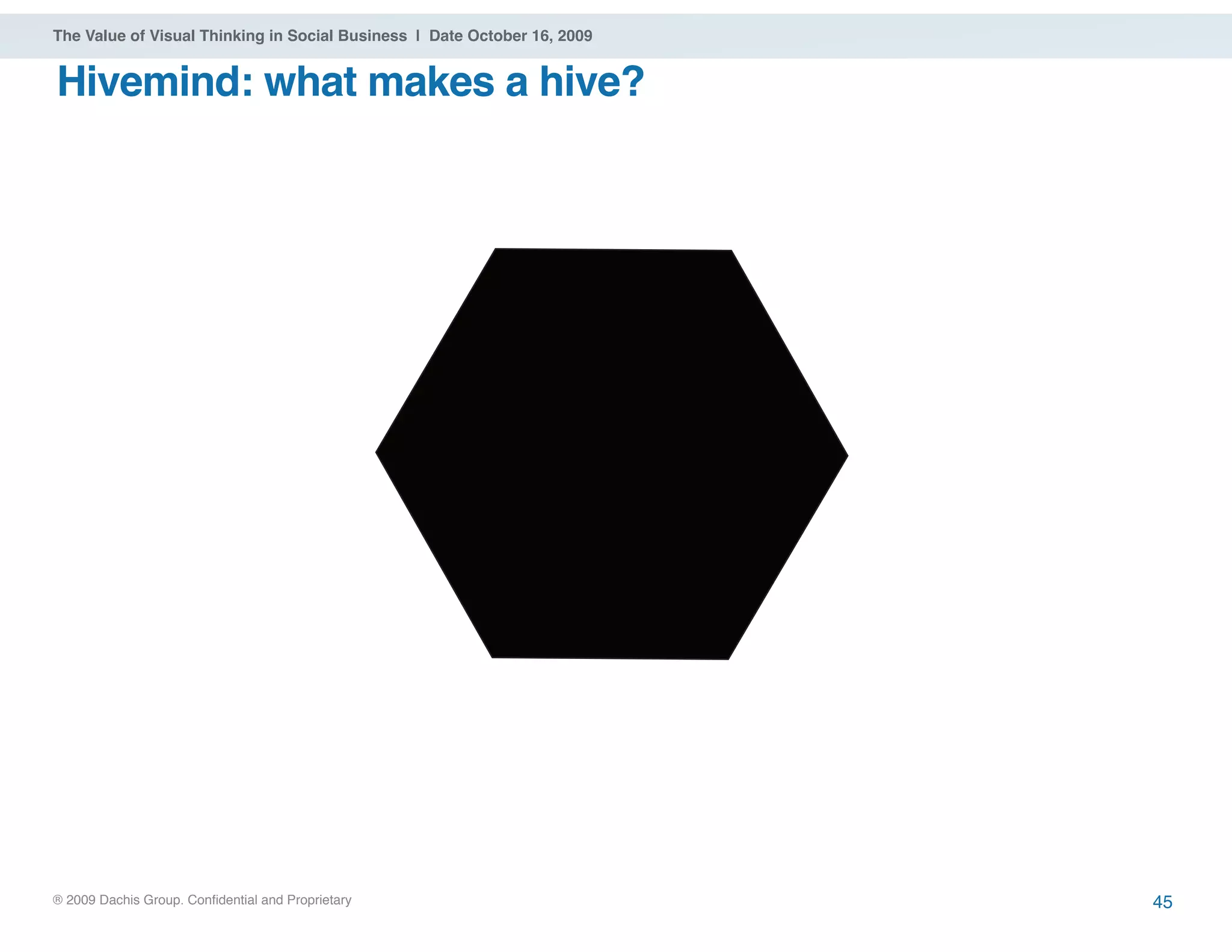 ® 2009 Dachis Group. Confidential and Proprietary
The Value of Visual Thinking in Social Business | Date October 16, 2009
Hivemind: what makes a hive?
45
 