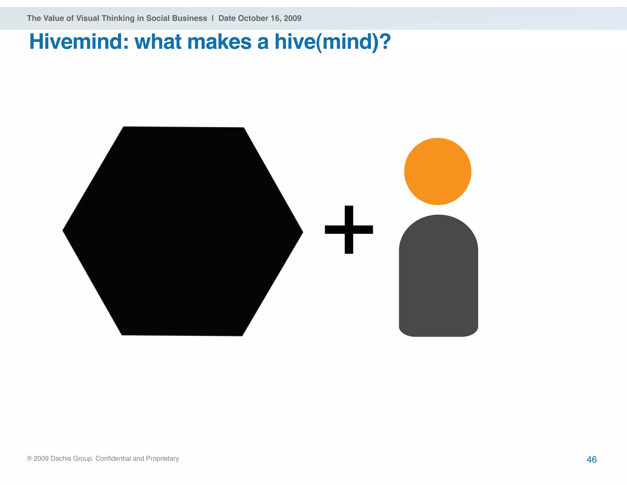 ® 2009 Dachis Group. Confidential and Proprietary
The Value of Visual Thinking in Social Business | Date October 16, 2009
Hivemind: what makes a hive(mind)?
46
+
 