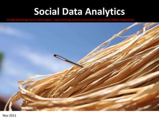 Social Data Analytics
  Understanding social data types, segmenting social consumers and social data integration




Nov 2011
 