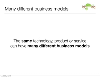 Many different business models




                    The same technology, product or service
                  can have ...