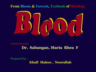 From Bloom & Fawcett, Textbook of Histology 
Professor : 
Dr. Sabangan, Maria Rhea F 
Prepared by : 
Khafi Makoo , Noorallah 
 