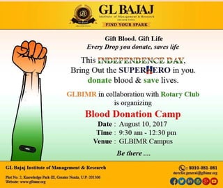 GLBIMR is celebrating the spirit of independence by organizing Blood Donation Camp On August 10