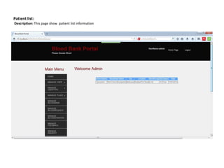 Patient list:
Description: This page show patient list information
 