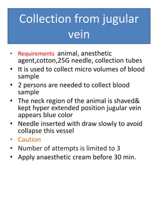 Animal Blood Collection Methods Blood collection techniques from laboratory animals | PPTX