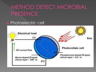  Photoelectric cell
MEASURES CHANGES IN THE REFLECTANCE
OF LIGHT AT THE BOTTOM OF THE CULTURE
BOTTLE.
 