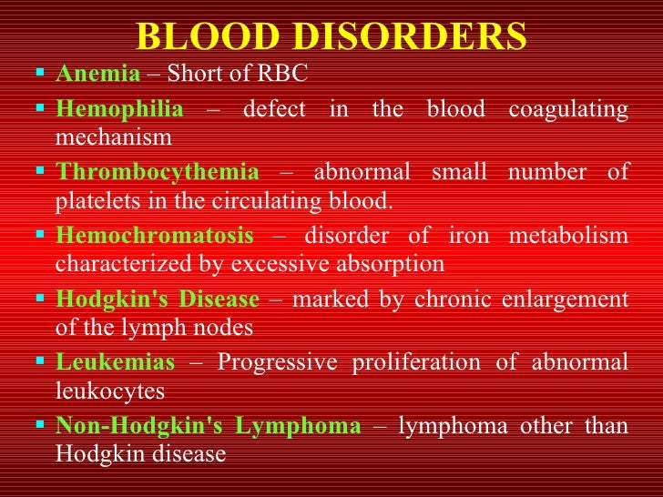 What are some common blood disorders and diseases?