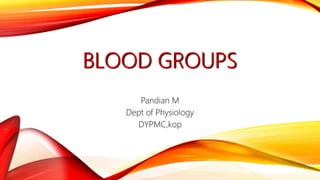 BLOOD GROUPS
Pandian M
Dept of Physiology
DYPMC,kop
 