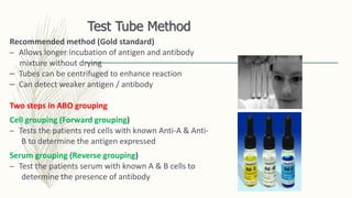 CELL GROUPING ( Forward grouping)
– Prepare 2-5% suspension of test sample in normal saline
– Set three tubes , label them...
