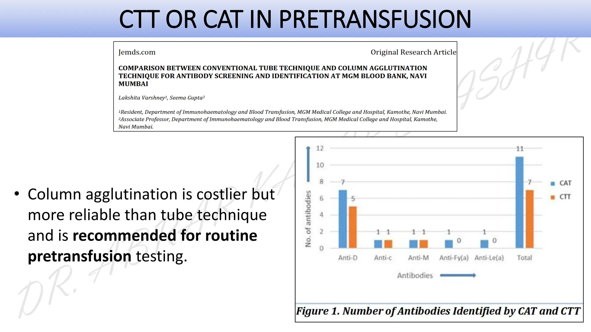 CTT OR CAT IN PRETRANSFUSION
• Column agglutination is costlier but
more reliable than tube technique
and is recommended for routine
pretransfusion testing.
 