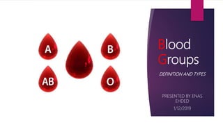 Blood
Groups
DEFINITION AND TYPES
PRESENTED BY ENAS
EHDED
1/12/2019
 