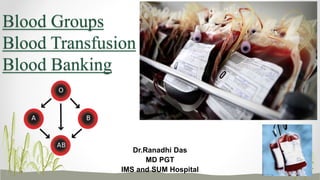 Blood Groups
Blood Transfusion
Blood Banking
Dr.Ranadhi Das
MD PGT
IMS and SUM Hospital
 