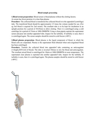 Blood processing serum and plasma | PDF