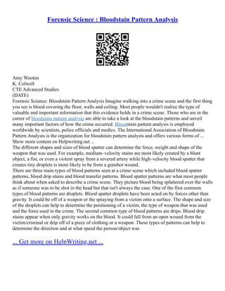Drip Pattern Forensics Bloodstain Pattern Paper | PDF