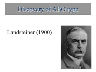 Discovery of ABO type


Landsteiner (1900))
 