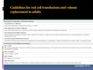 Guidelines for red cell transfusions and volume
replacement in adults
Uptodate 2010
 