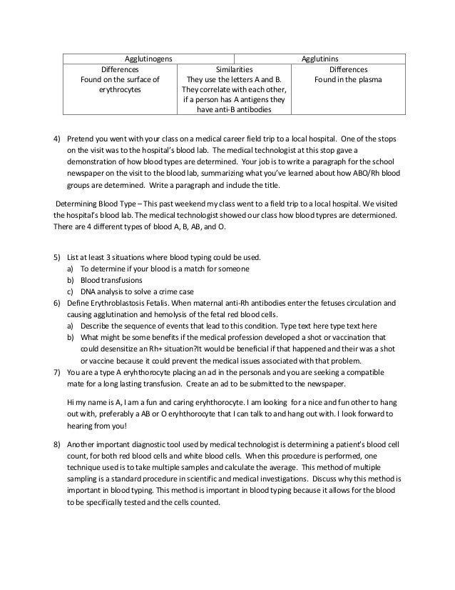 blood typing analysis venn diagram compare and contrast agglutinogens and agglutinins