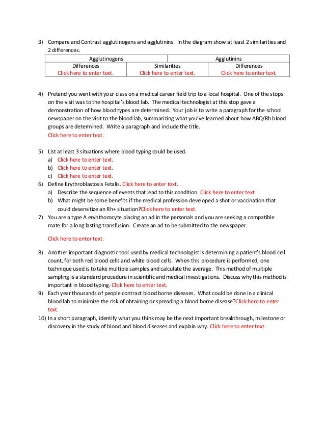 blood typing analysis venn diagram compare and contrast agglutinogens and agglutinins